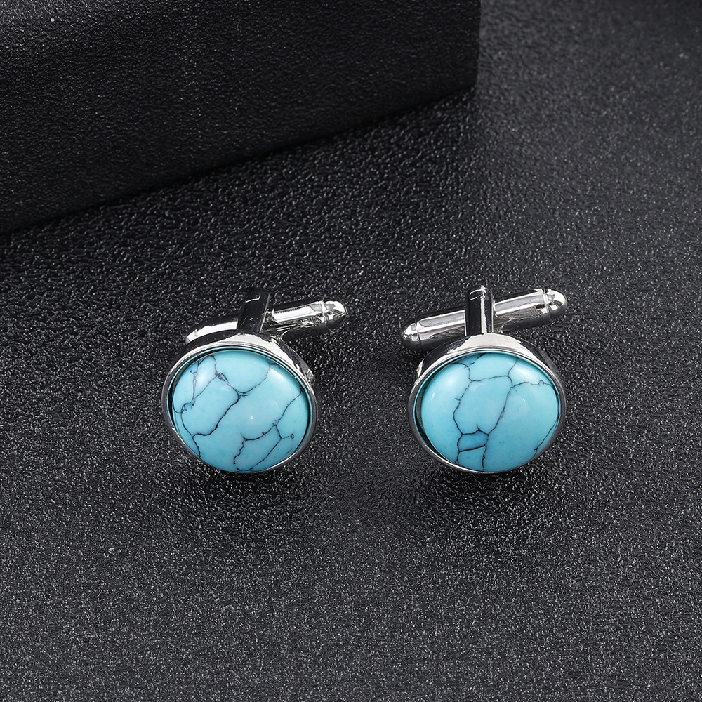 New Tree Of Life Starry Night Sea Taiji Map Time Stone Series Titanium Steel French Cufflinks display picture 35