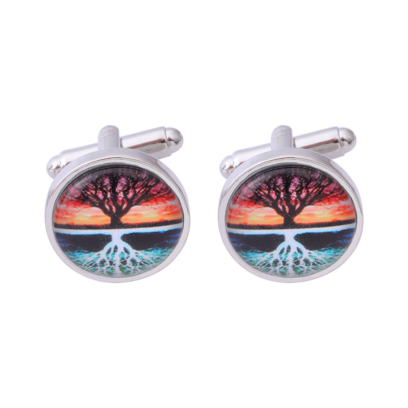 New Tree Of Life Starry Night Sea Taiji Map Time Stone Series Titanium Steel French Cufflinks display picture 34