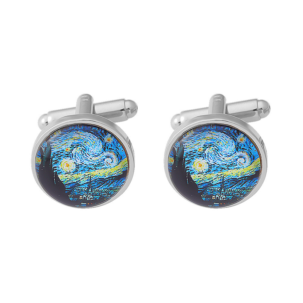 New Tree Of Life Starry Night Sea Taiji Map Time Stone Series Titanium Steel French Cufflinks display picture 15