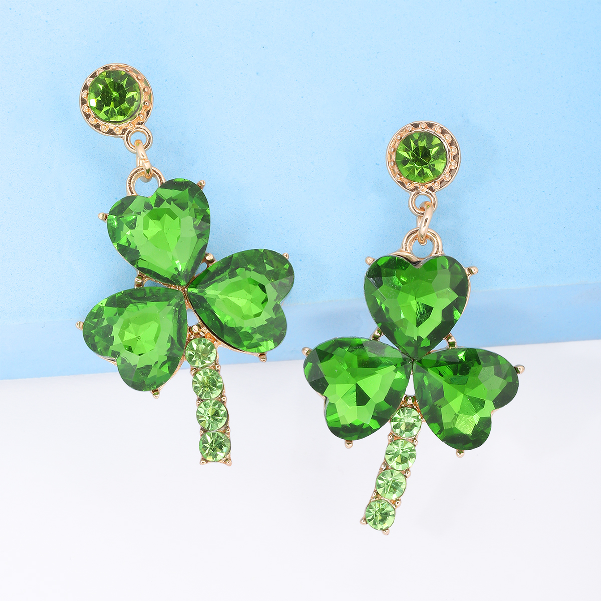 1 Pair Fashion Shamrock Alloy Plating Inlay Glass Stone Women's Drop Earrings display picture 4