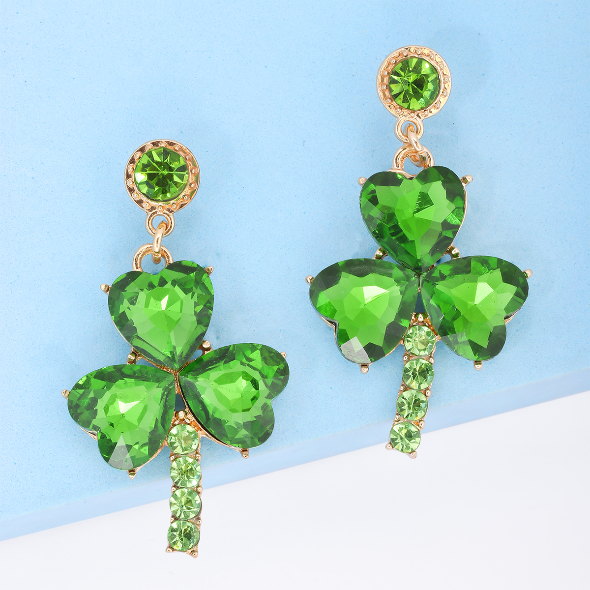 1 Pair Fashion Shamrock Alloy Plating Inlay Glass Stone Women's Drop Earrings display picture 6