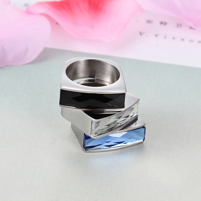 1 Piece Fashion Square Stainless Steel Polishing Glass Rings display picture 1