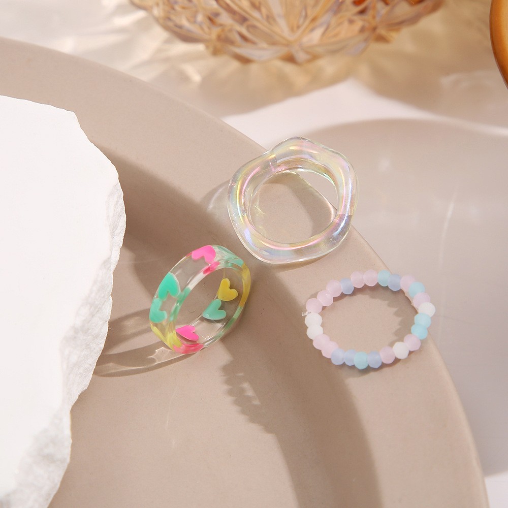 3 Pieces Fashion Heart Shape Plastic Resin Handmade Women's Rings display picture 2