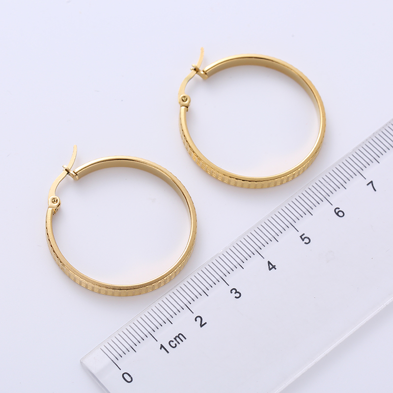 1 Pair Exaggerated Round Grid Stainless Steel Plating Hoop Earrings display picture 1