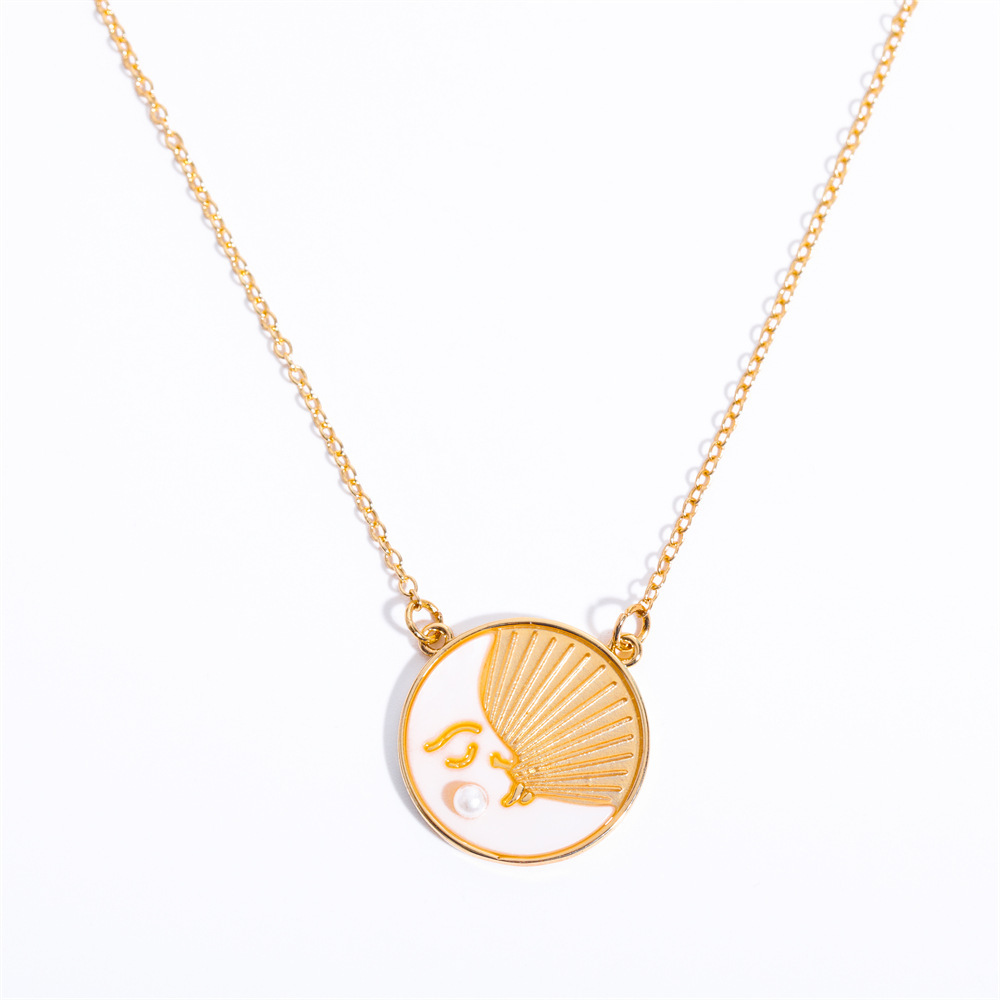 201 Stainless Steel Copper Fashion Plating Round Sun Moon Pendant Necklace display picture 6