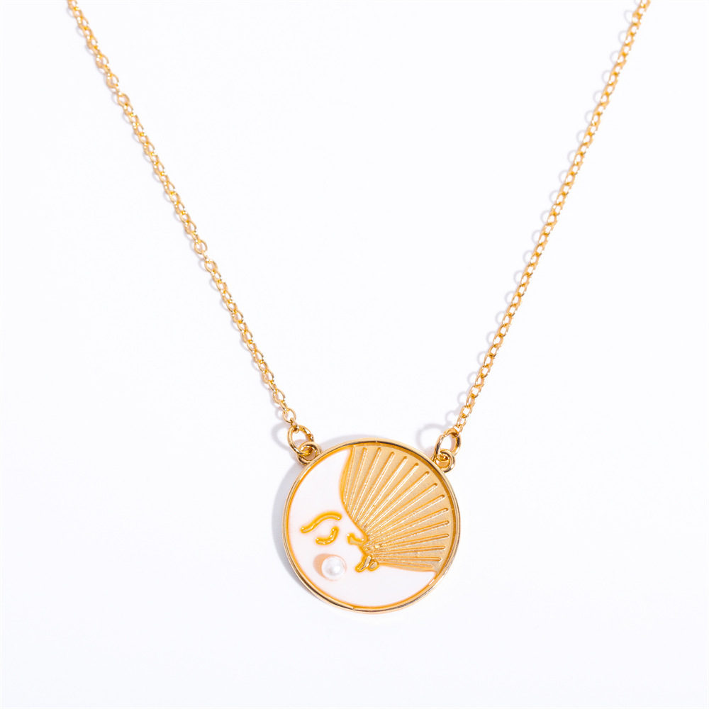 Acier Inoxydable 201 Le Cuivre Mode Placage Rond Soleil Lune Pendentif display picture 6