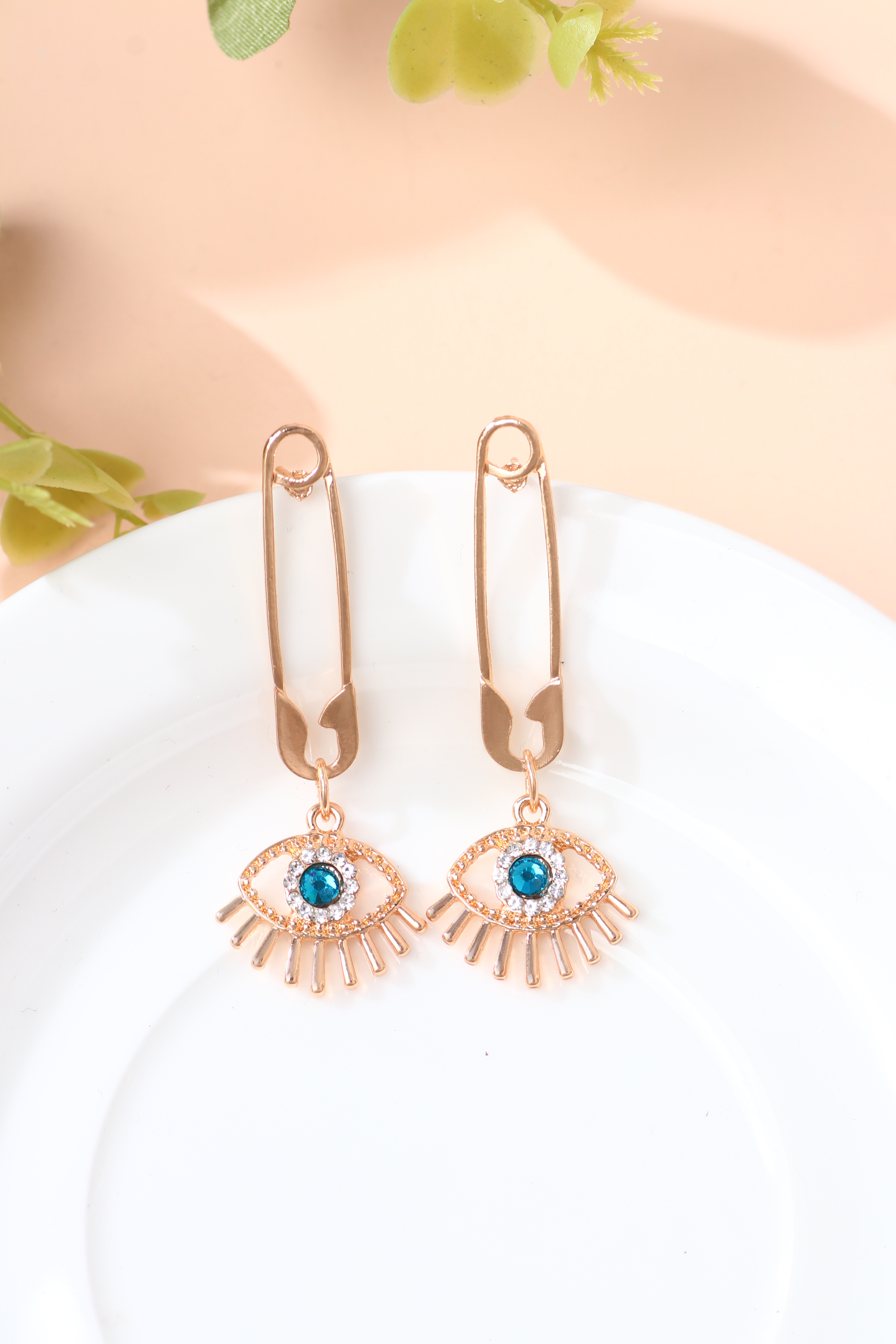 1 Pair Fashion Devil's Eye Alloy Inlay Zircon Gold Plated Women's Drop Earrings display picture 4
