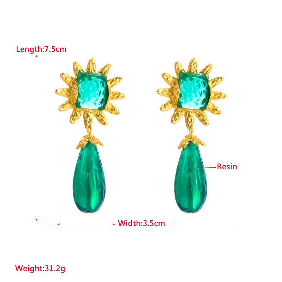 1 Pair Vintage Style Geometric Alloy Plating Inlay Resin Women's Drop Earrings display picture 1