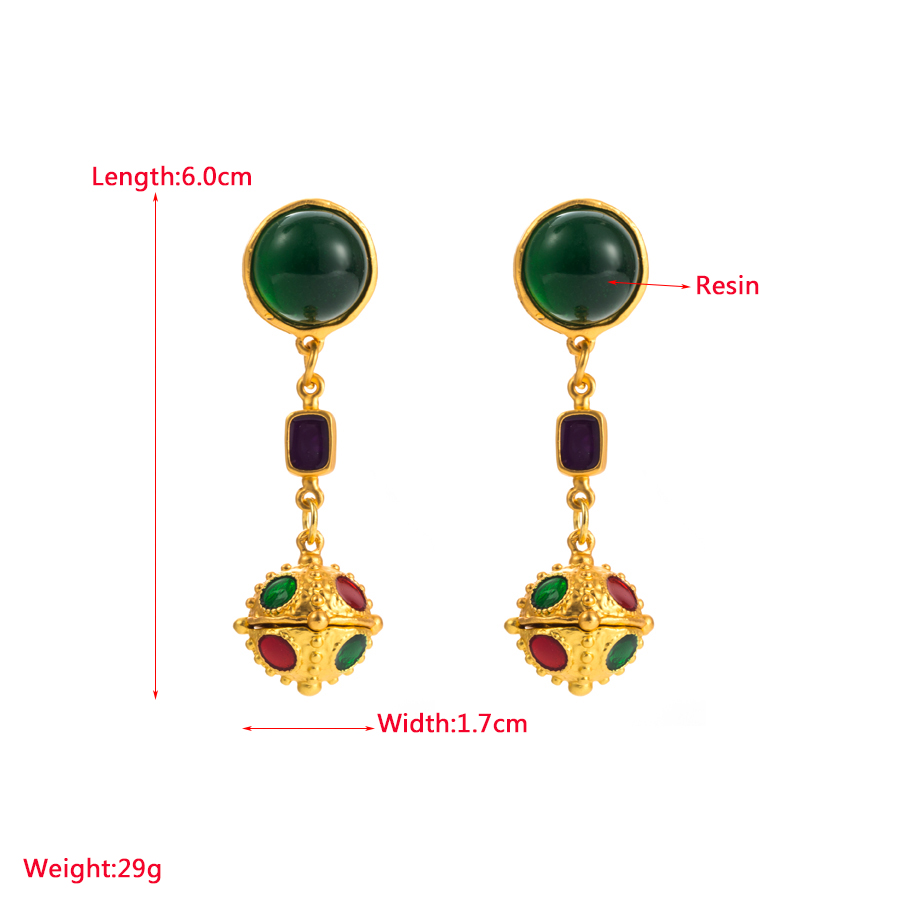 1 Pair Vintage Style Geometric Alloy Plating Inlay Resin Women's Drop Earrings display picture 2