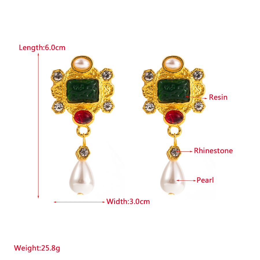 1 Pair Vintage Style Geometric Alloy Plating Inlay Resin Women's Drop Earrings display picture 3