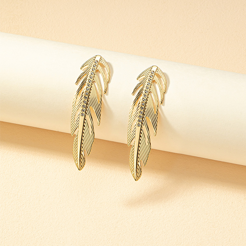 1 Pair Fashion Feather Alloy Inlay Rhinestones Women's Earrings display picture 2