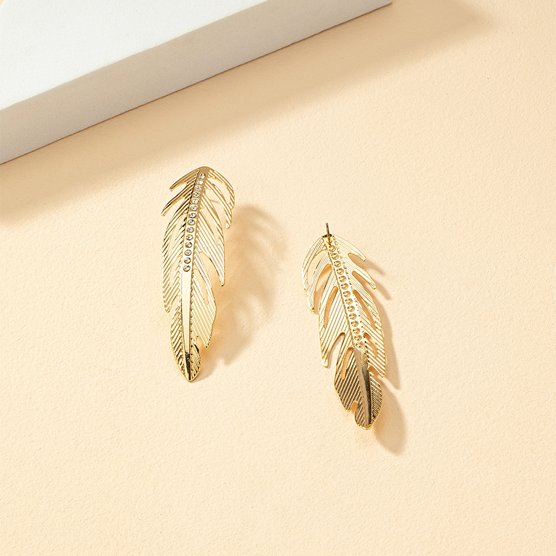 1 Pair Fashion Feather Alloy Inlay Rhinestones Women's Earrings display picture 4
