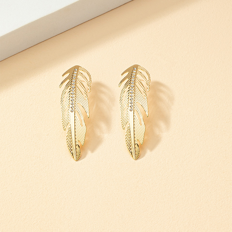 1 Pair Fashion Feather Alloy Inlay Rhinestones Women's Earrings display picture 3