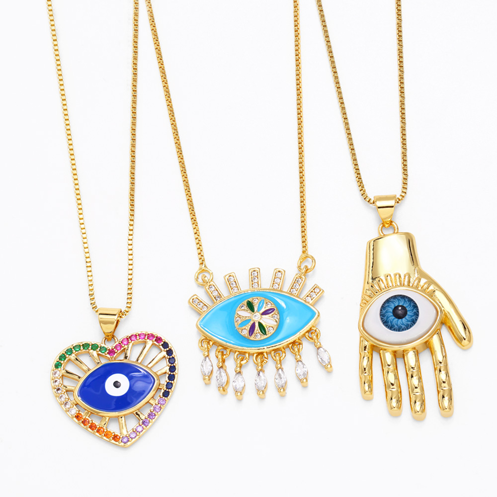 1 Piece Hip-hop Fashion Devil's Eye Copper Enamel Plating Inlay Zircon Pendant Necklace display picture 2