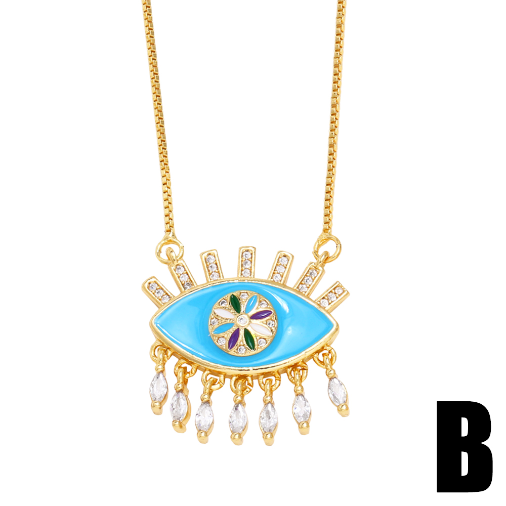 1 Piece Hip-hop Fashion Devil's Eye Copper Enamel Plating Inlay Zircon Pendant Necklace display picture 4