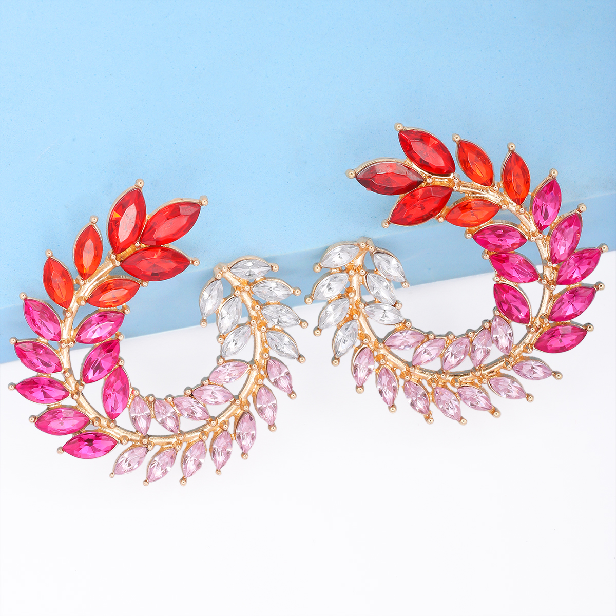 1 Pair Fashion Leaf Alloy Inlay Artificial Rhinestones Women's Ear Studs display picture 5