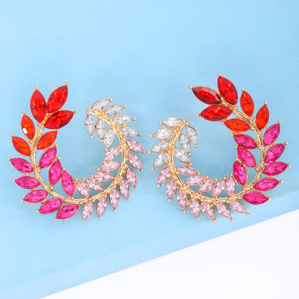 1 Pair Fashion Leaf Alloy Inlay Artificial Rhinestones Women's Ear Studs display picture 4