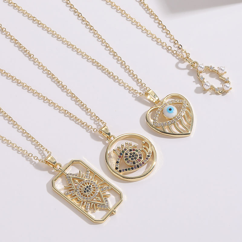 1 Piece Classic Style Devil's Eye Heart Shape Copper Plating Zircon Necklace display picture 2