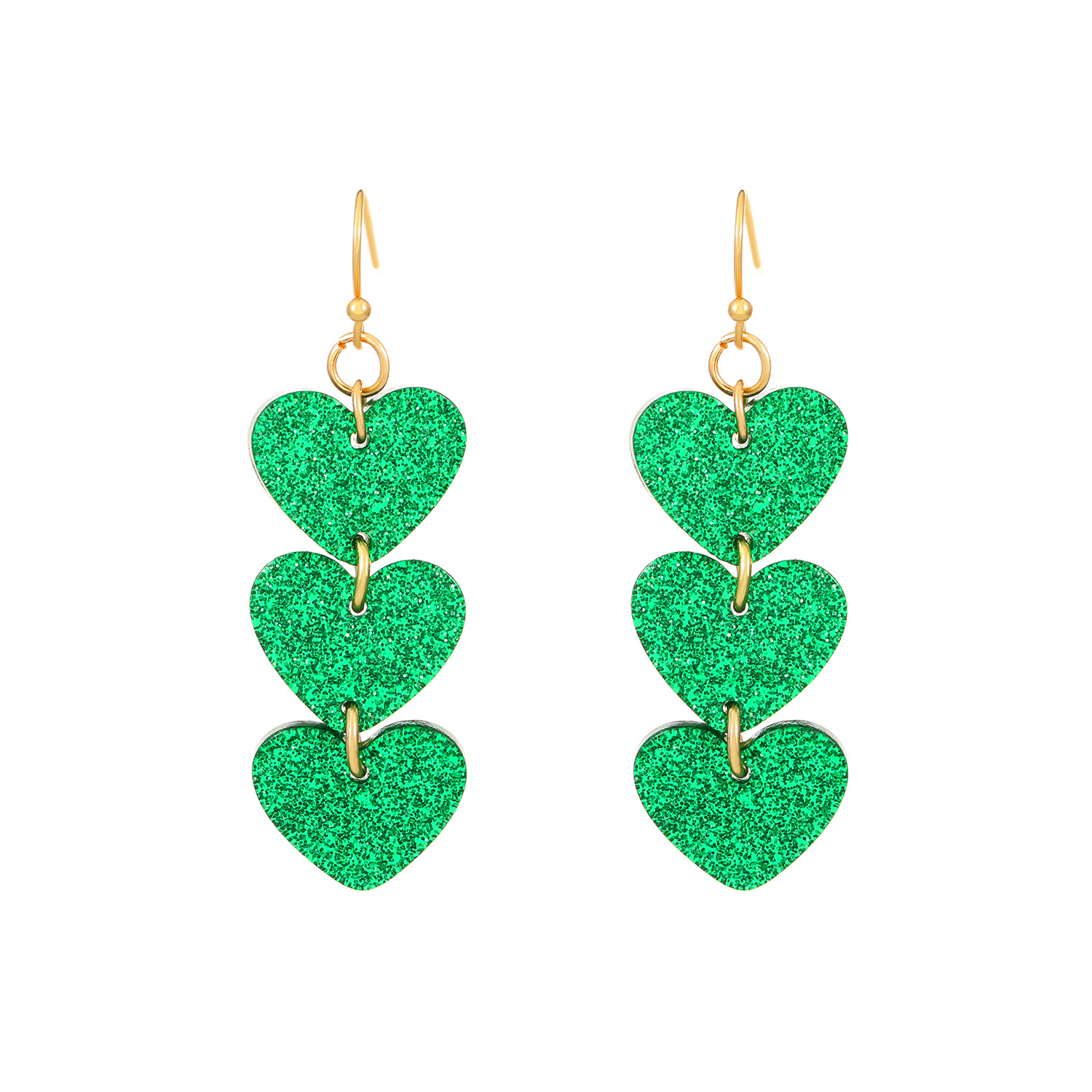 1 Pair Fashion Shamrock Heart Shape Mixed Materials Metal Copper Asymmetrical Sequins 18k Gold Plated Gold Plated Silver Plated St. Patrick Women's Drop Earrings display picture 9