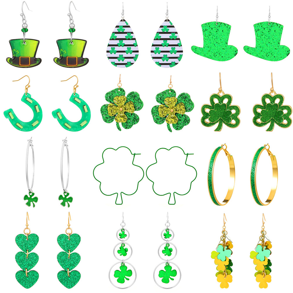 1 Pair Fashion Shamrock Heart Shape Mixed Materials Metal Copper Asymmetrical Sequins 18k Gold Plated Gold Plated Silver Plated St. Patrick Women's Drop Earrings display picture 1