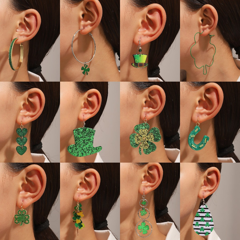 1 Pair Fashion Shamrock Heart Shape Mixed Materials Metal Copper Asymmetrical Sequins 18k Gold Plated Gold Plated Silver Plated St. Patrick Women's Drop Earrings display picture 2