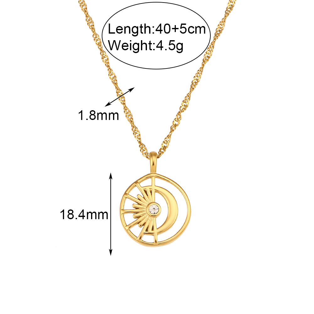 1 Piece Fashion Sun Moon Stainless Steel Plating Hollow Out Inlay Artificial Diamond Pendant Necklace display picture 2