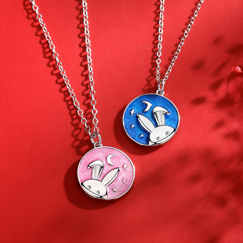 Cute Fashion Rabbit Star Moon Sterling Silver Epoxy Necklace display picture 4