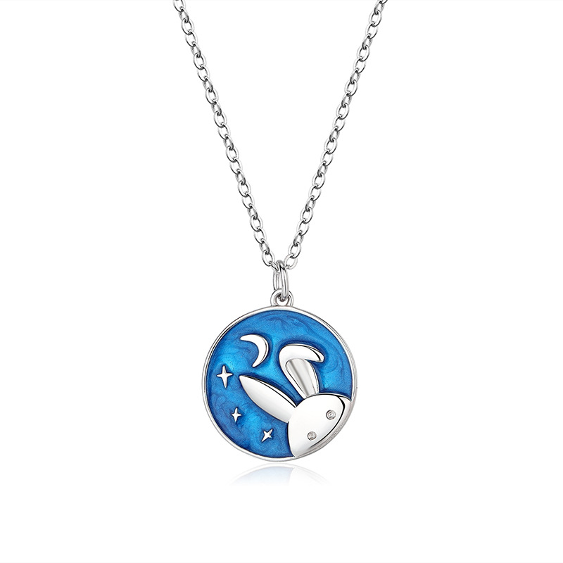 Cute Fashion Rabbit Star Moon Sterling Silver Epoxy Necklace display picture 1