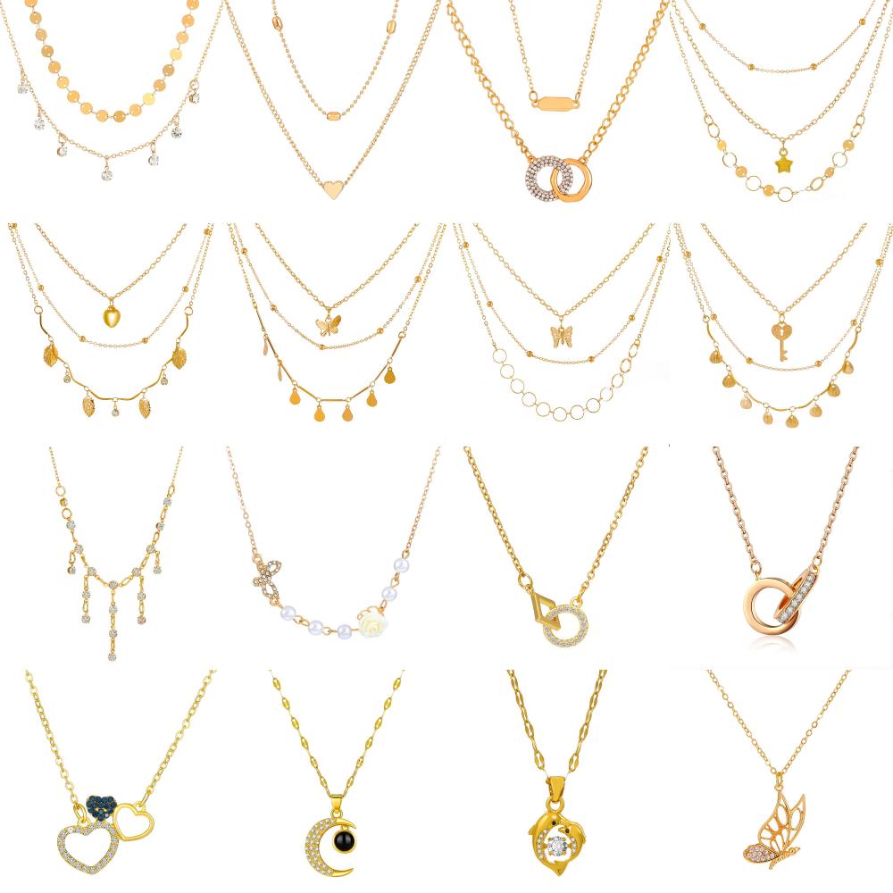 1 Piece Fashion Star Moon Butterfly Copper Plating Artificial Pearls Zircon Layered Necklaces display picture 1