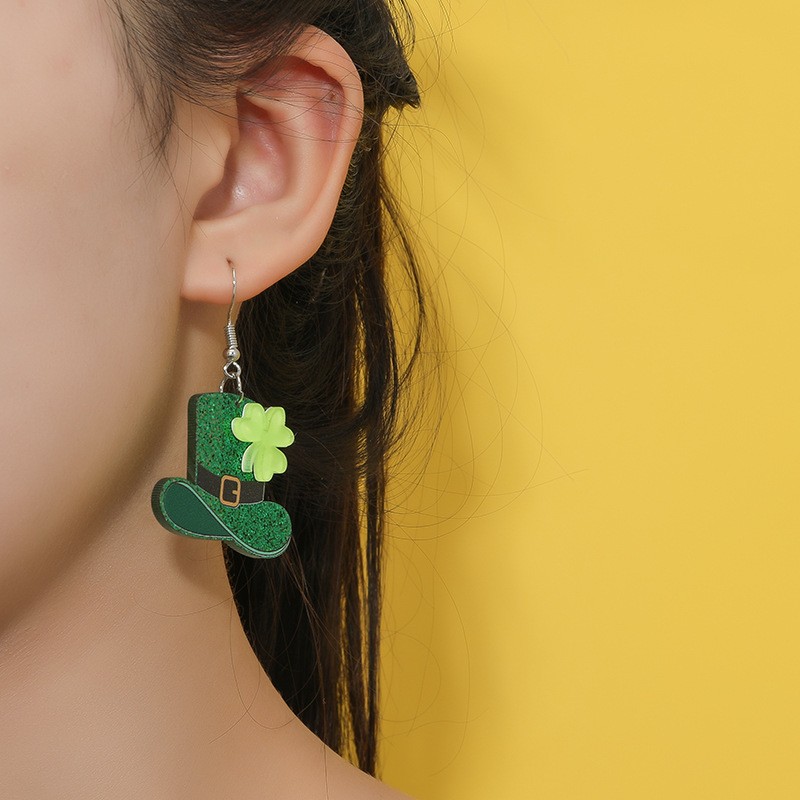 1 Pair Fashion Shamrock Arylic Handmade St. Patrick Women's Earrings display picture 1