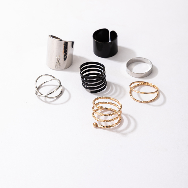 7 Pieces Punk Solid Color Alloy Unisex Rings display picture 2