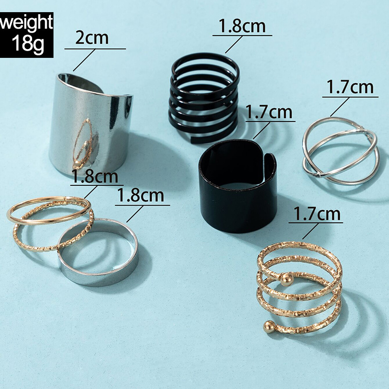 7 Pieces Punk Solid Color Alloy Unisex Rings display picture 4