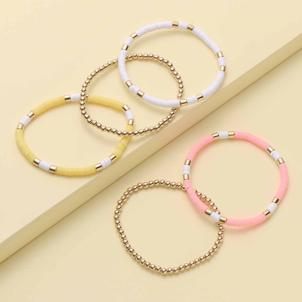 5 Piece Set Fashion Solid Color Ccb Soft Clay Handmade Gold Plated Women's Bracelets display picture 2