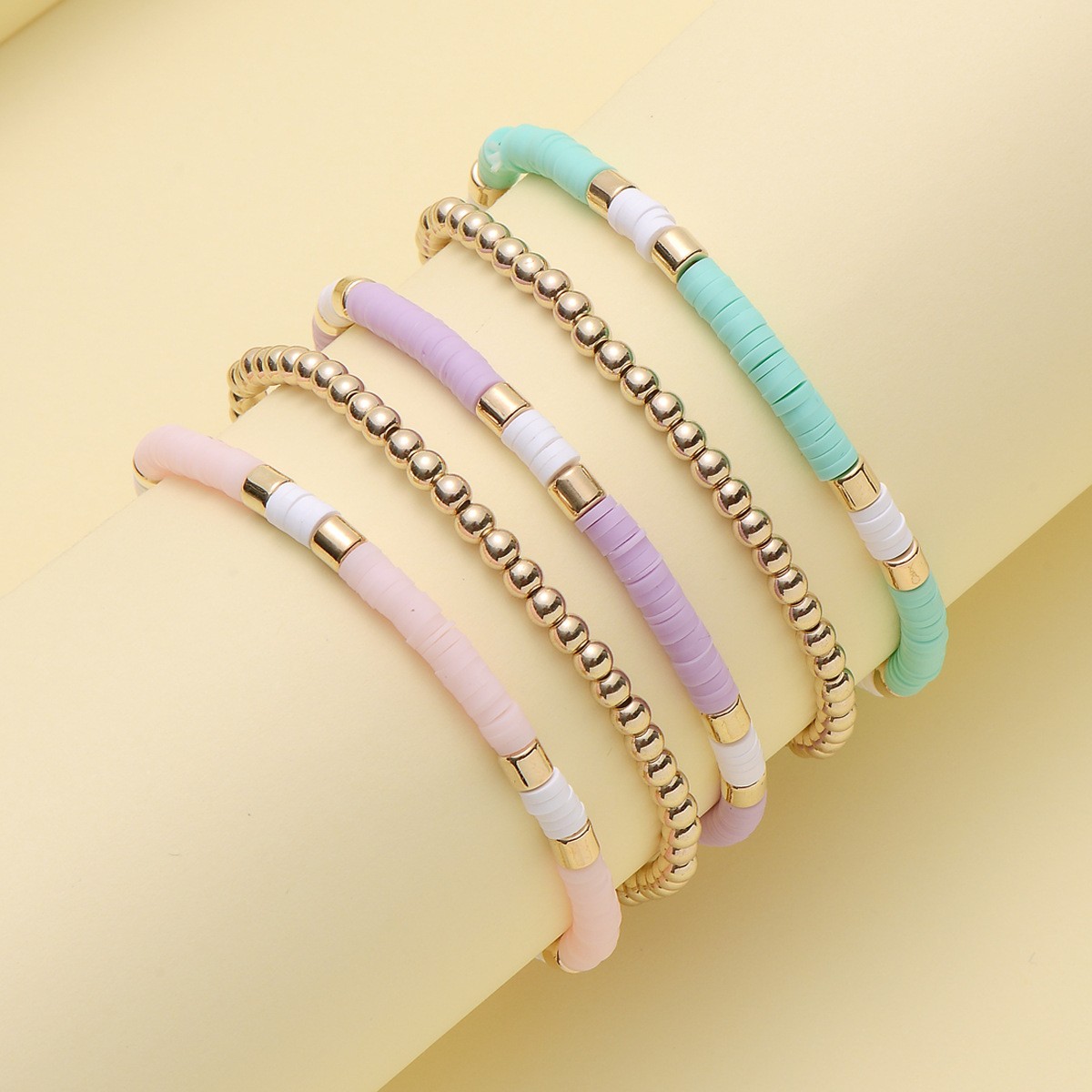 5 Piece Set Fashion Solid Color Ccb Soft Clay Handmade Gold Plated Women's Bracelets display picture 1