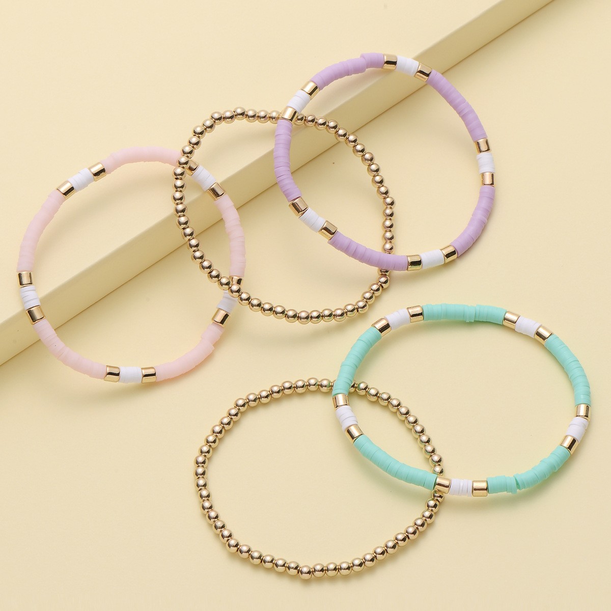 5 Piece Set Fashion Solid Color Ccb Soft Clay Handmade Gold Plated Women's Bracelets display picture 3