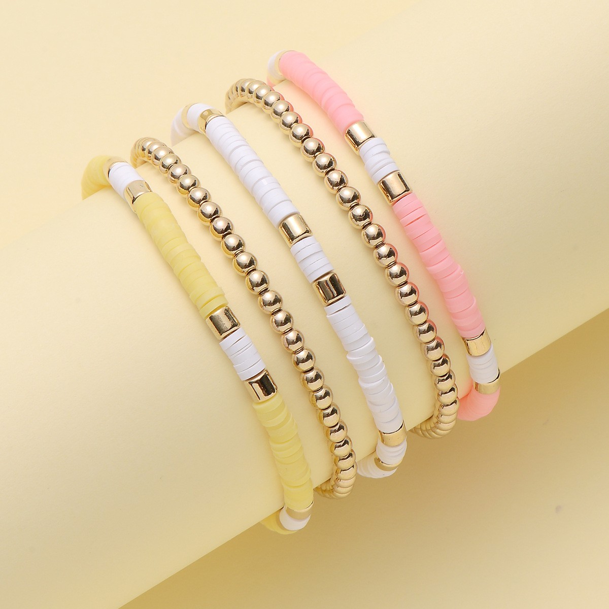 5 Piece Set Fashion Solid Color Ccb Soft Clay Handmade Gold Plated Women's Bracelets display picture 4