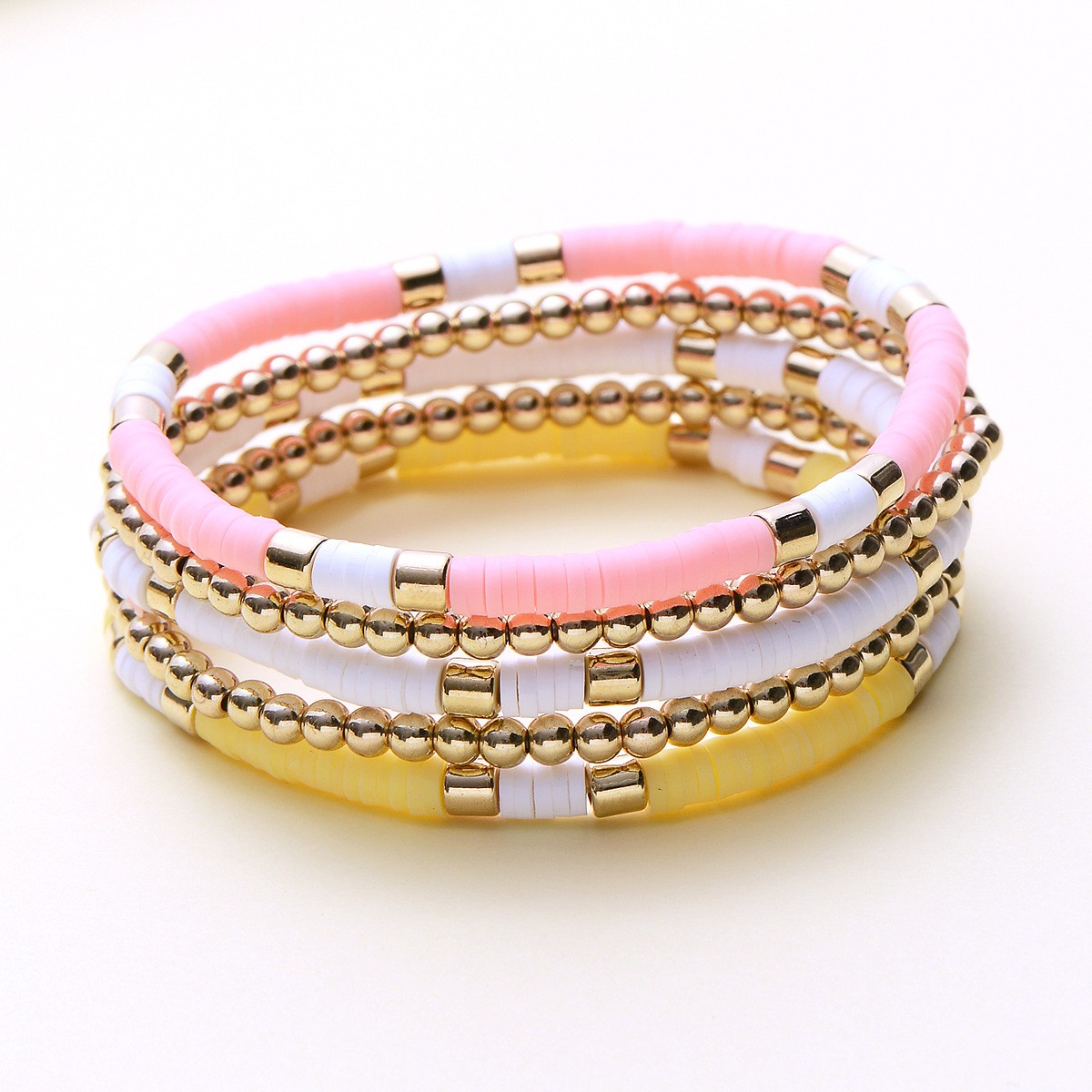 5 Piece Set Fashion Solid Color Ccb Soft Clay Handmade Gold Plated Women's Bracelets display picture 5