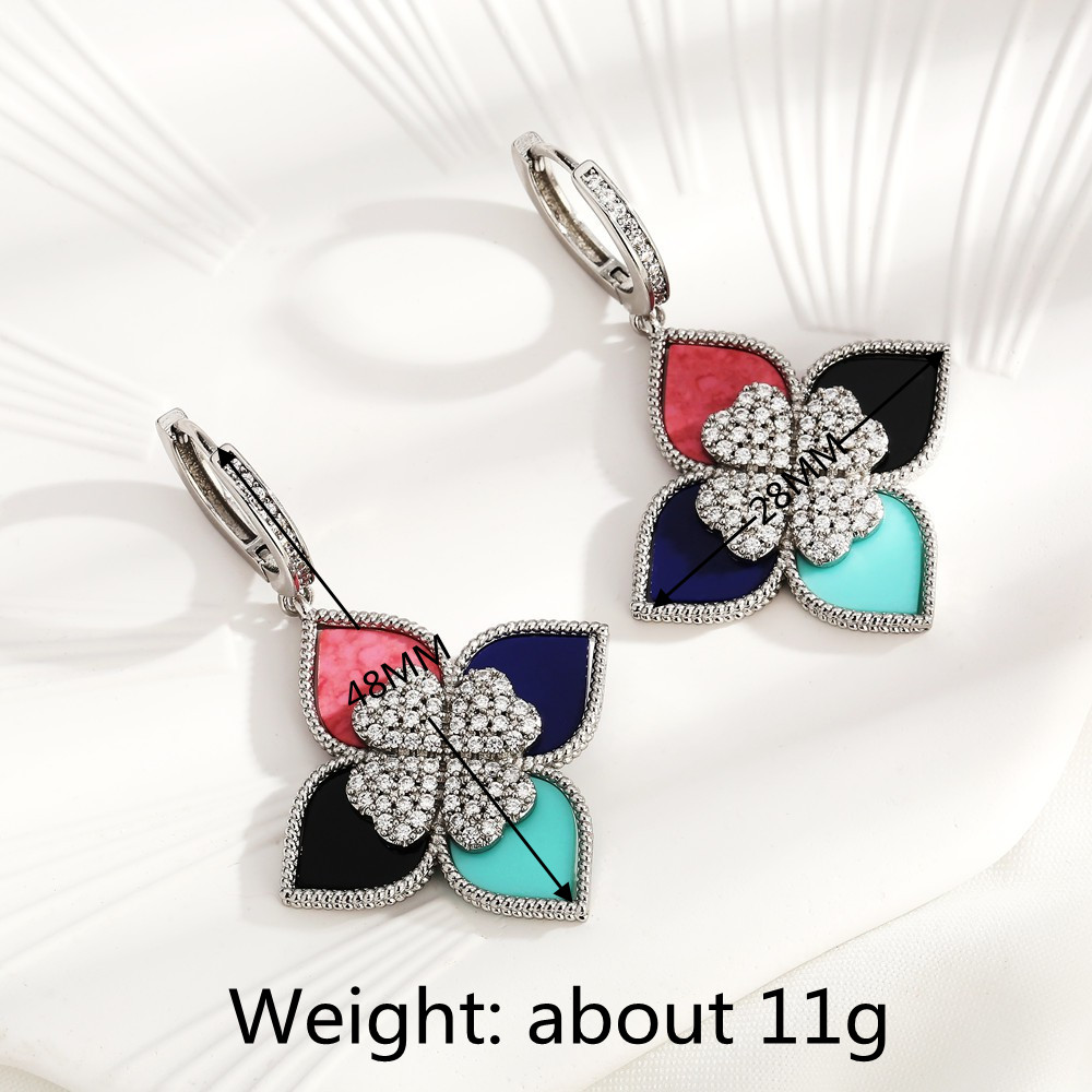 1 Pair Luxurious Four Leaf Clover Flower Copper Inlay Zircon Drop Earrings display picture 1