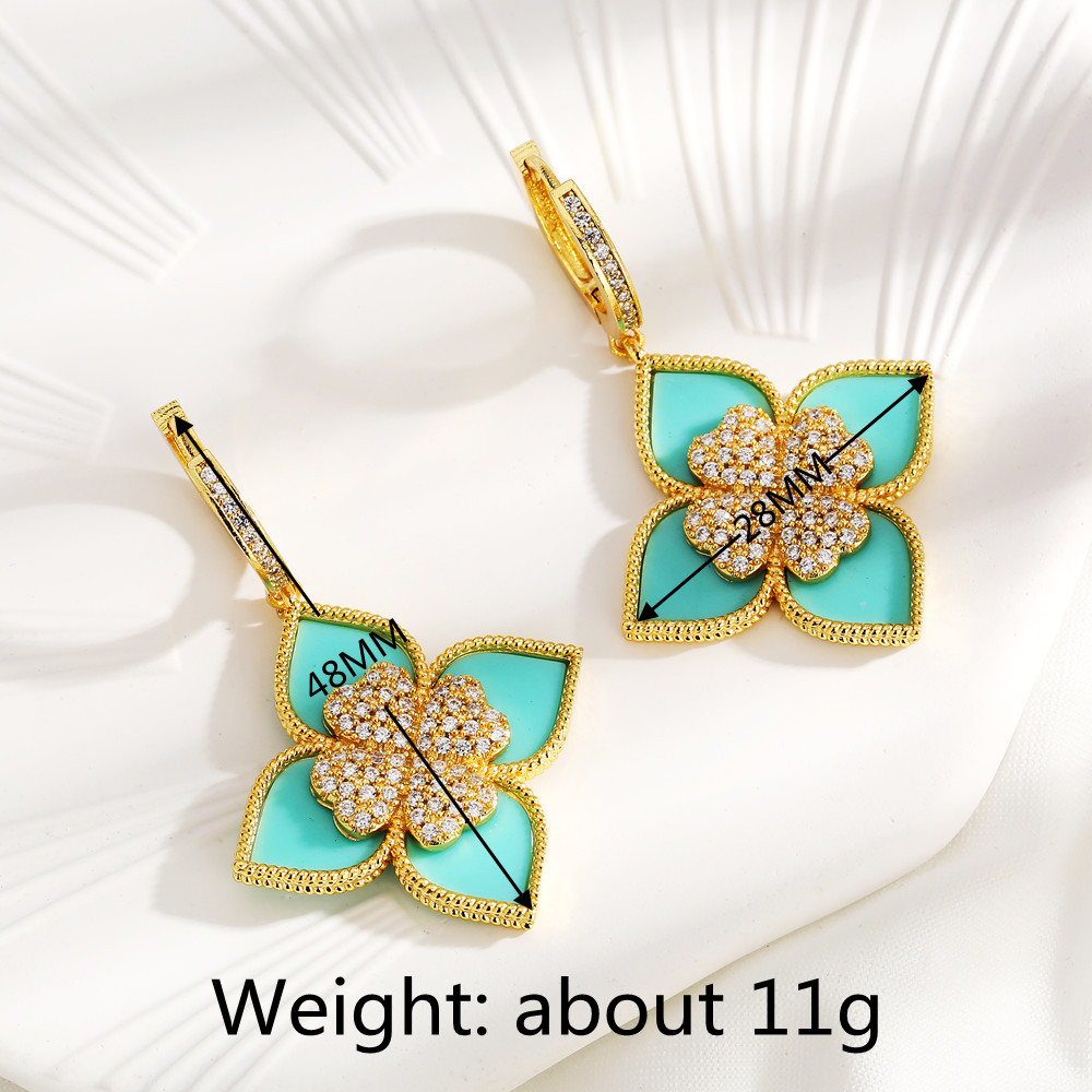1 Pair Luxurious Four Leaf Clover Flower Copper Inlay Zircon Drop Earrings display picture 3