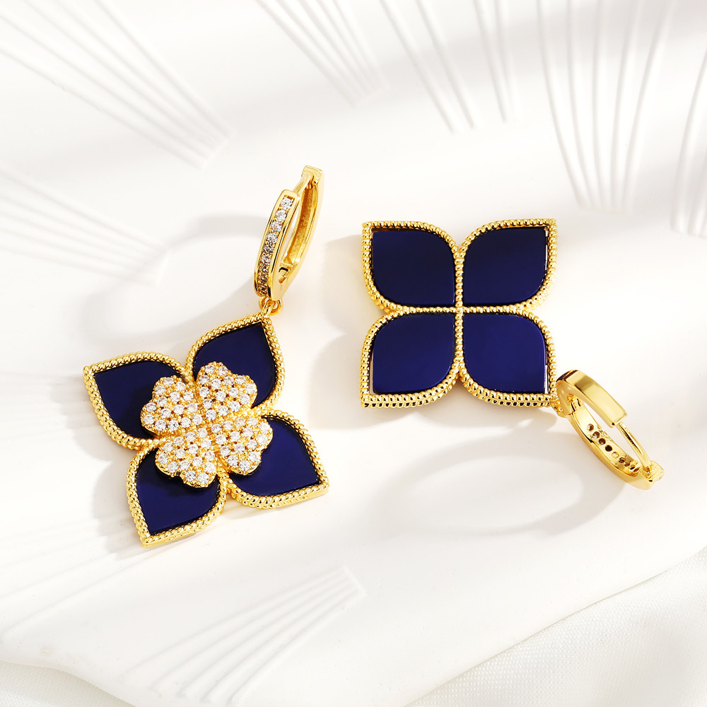 1 Pair Luxurious Four Leaf Clover Flower Copper Inlay Zircon Drop Earrings display picture 6