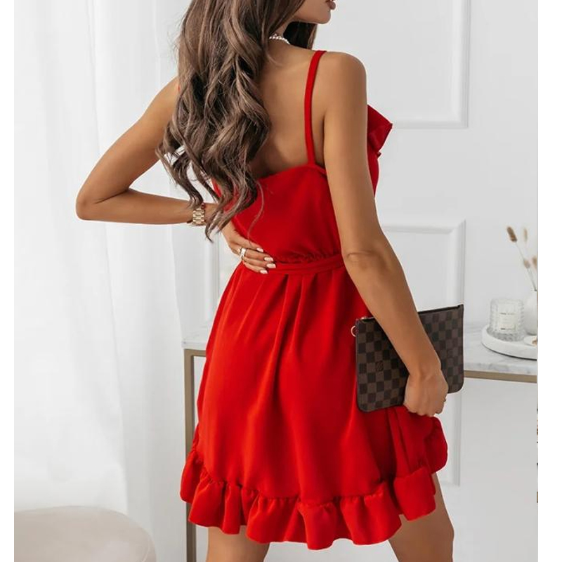 Women's Strap Dress Vintage Style Classic Style V Neck Sleeveless Solid Color Above Knee Holiday display picture 4