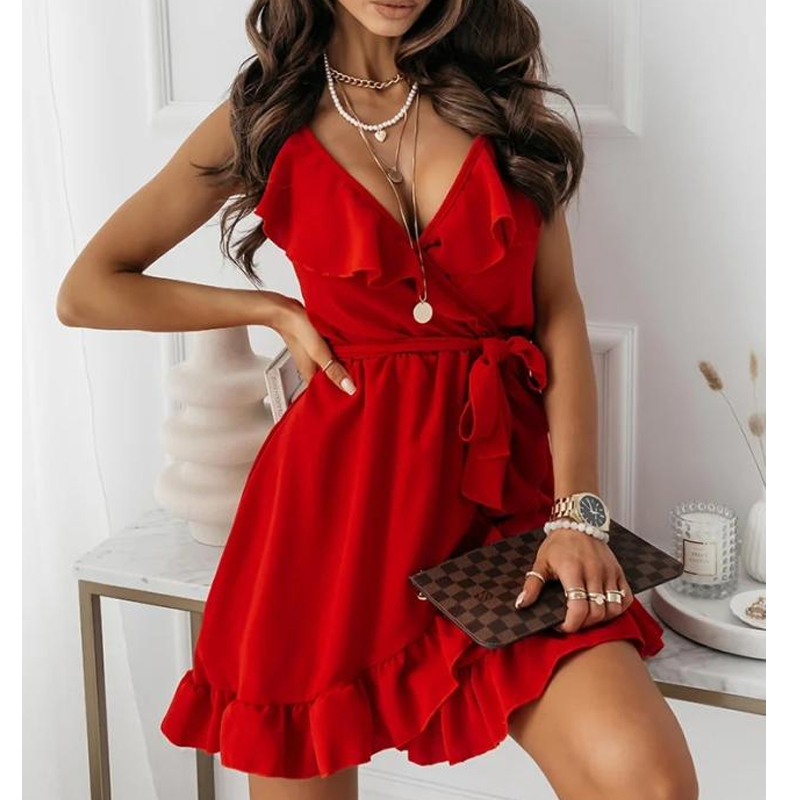 Women's Strap Dress Vintage Style Classic Style V Neck Sleeveless Solid Color Above Knee Holiday display picture 1