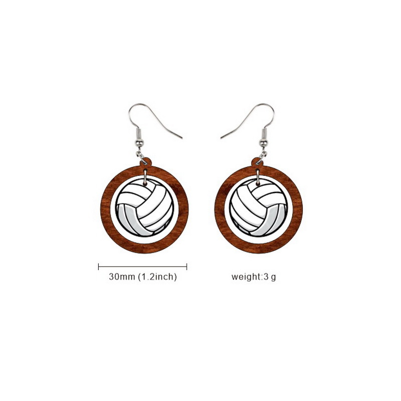 1 Pair Fashion Basketball Football Wood Printing Football World Cup Women's Drop Earrings display picture 5