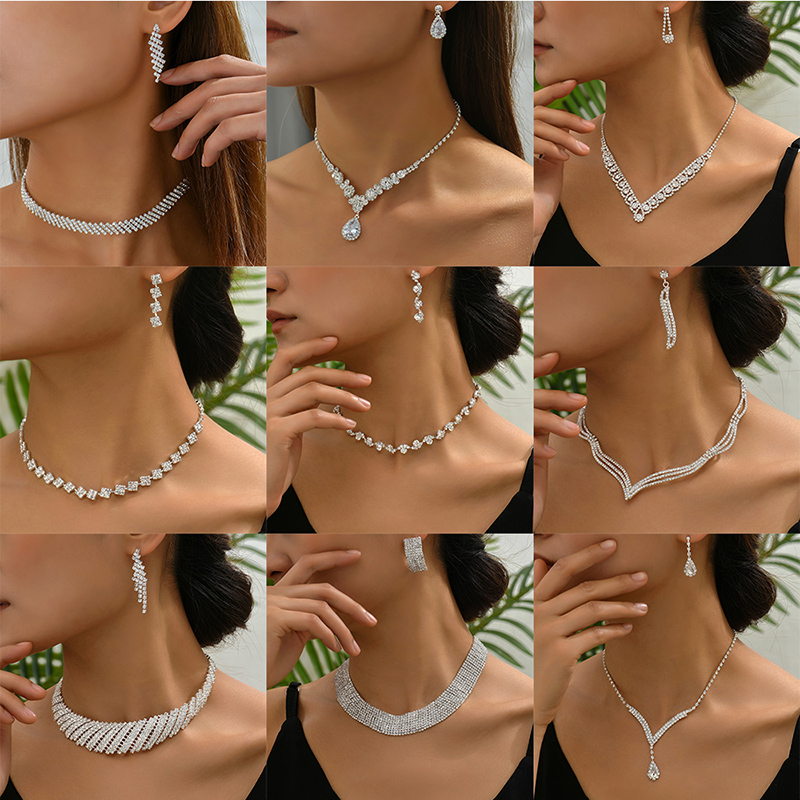 Luxurious Solid Color Rhinestone Plating Silver Plated Jewelry Set display picture 1