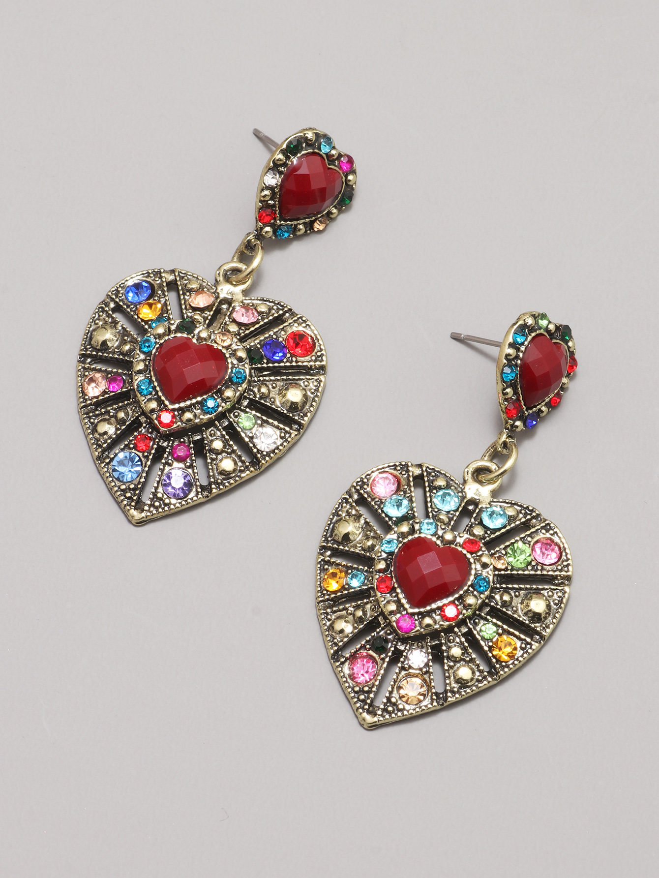 1 Pair Fashion Heart Shape Alloy Inlay Rhinestones Women's Drop Earrings display picture 2