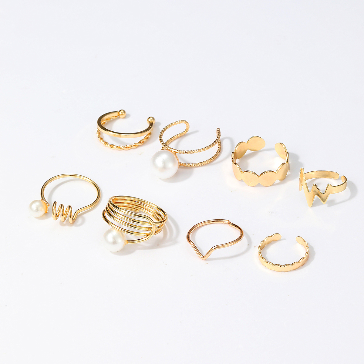 8 Pieces Fashion Round Lightning Alloy Inlay Pearl 18k Gold Plated Women's Rings display picture 2