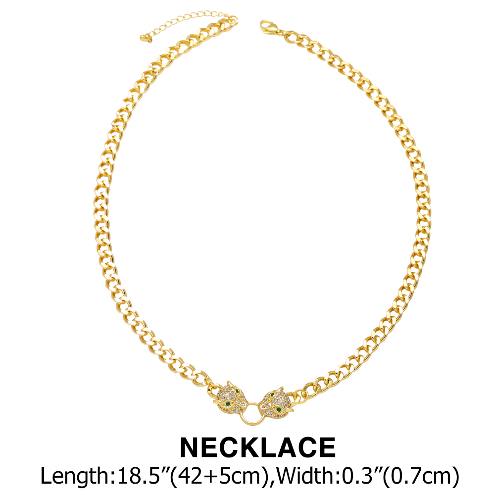 1 Piece Hip-hop Leopard Head Copper Plating Zircon 18k Gold Plated Unisex Bracelets Necklace display picture 3