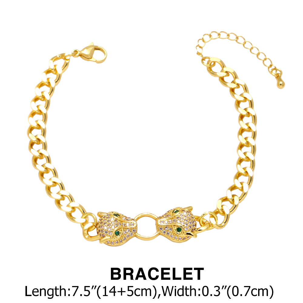 1 Piece Hip-hop Leopard Head Copper Plating Zircon 18k Gold Plated Unisex Bracelets Necklace display picture 4