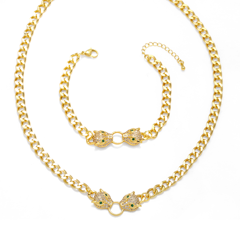 1 Piece Hip-hop Leopard Head Copper Plating Zircon 18k Gold Plated Unisex Bracelets Necklace display picture 2