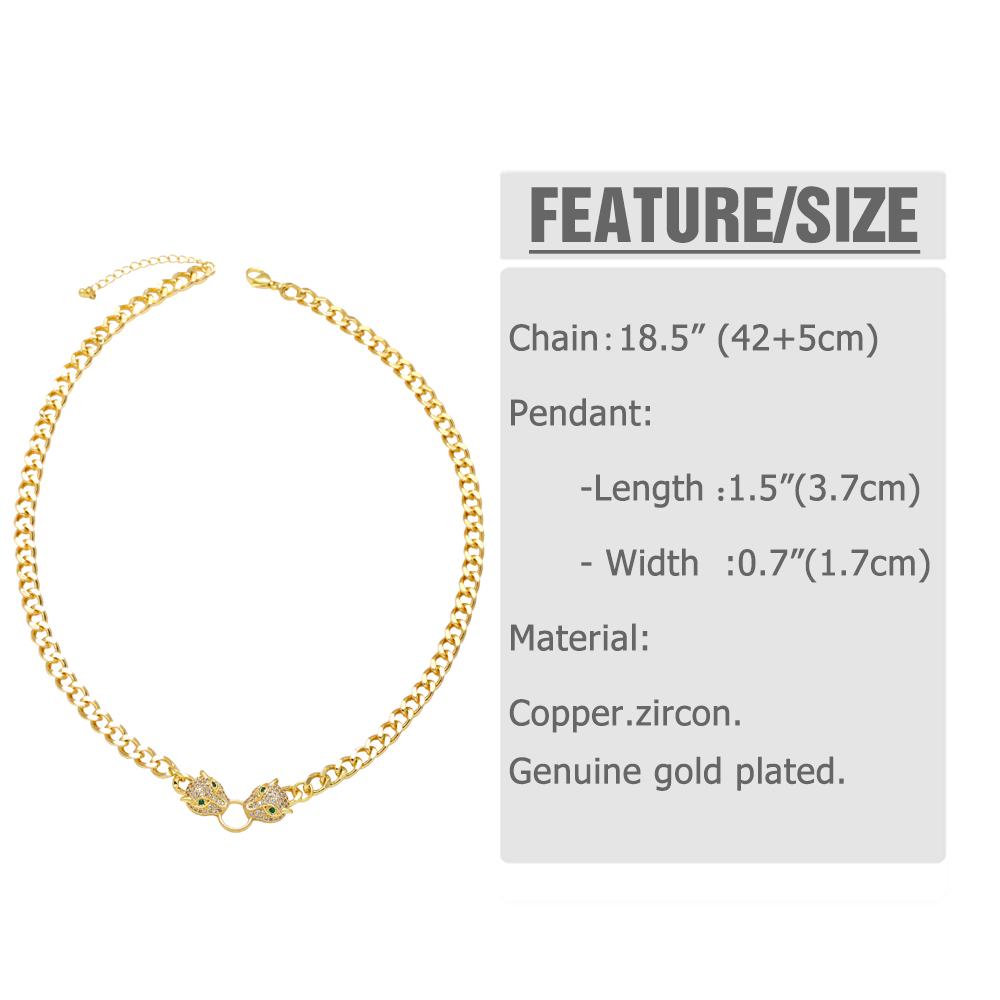 1 Piece Hip-hop Leopard Head Copper Plating Zircon 18k Gold Plated Unisex Bracelets Necklace display picture 1